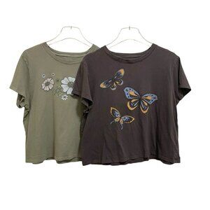 American Eagle Boxy Crop T Shirt Lot Large Graphic Tee Butterfly Floral Print L